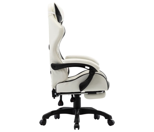 Silla gaming con reposapiés cuero sintético negro y blanco