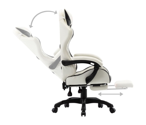 Silla gaming con reposapiés cuero sintético negro y blanco