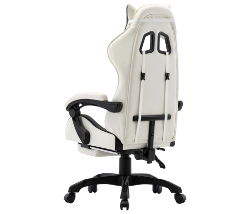 Silla gaming con reposapiés cuero sintético negro y blanco