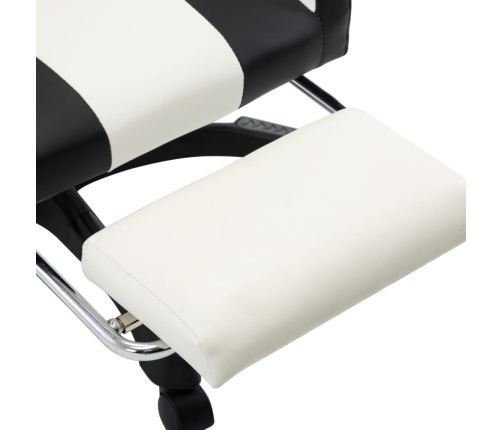 Silla gaming con reposapiés cuero sintético negro y blanco