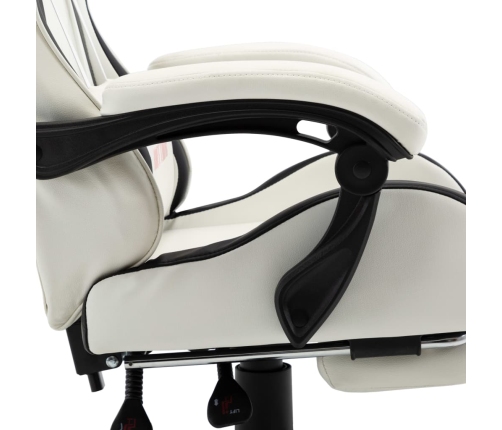 Silla gaming con reposapiés cuero sintético negro y blanco