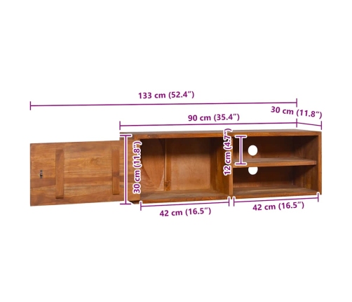 Mueble de TV de pared madera maciza de teca 90x30x30 cm