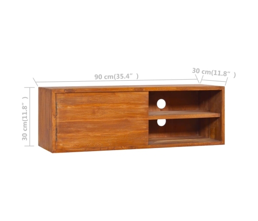 Mueble de TV de pared madera maciza de teca 90x30x30 cm