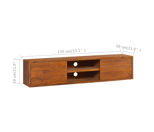 Mueble de TV de pared madera maciza de teca 135x30x30 cm