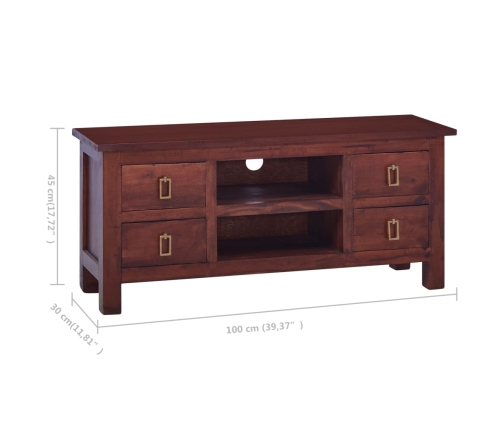 Mueble de TV madera maciza de caoba marrón clásico 100x30x45 cm