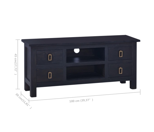 vidaXL Mueble para TV madera maciza de caoba negro café 100x30x45 cm