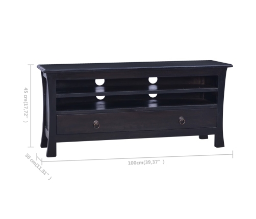 Mueble para TV madera maciza de caoba negro café 100x30x45 cm