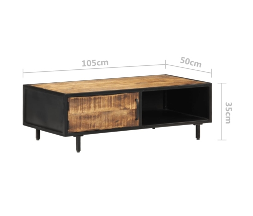 Mesa de centro de madera de mango rugosa 105x50x35 cm