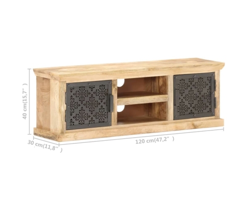 Mueble TV con puertas de acero madera maciza mango 120x30x40cm