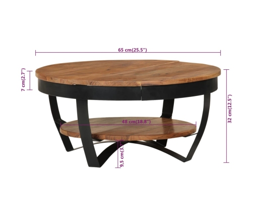 Mesa de centro de madera maciza de acacia 65x65x32 cm