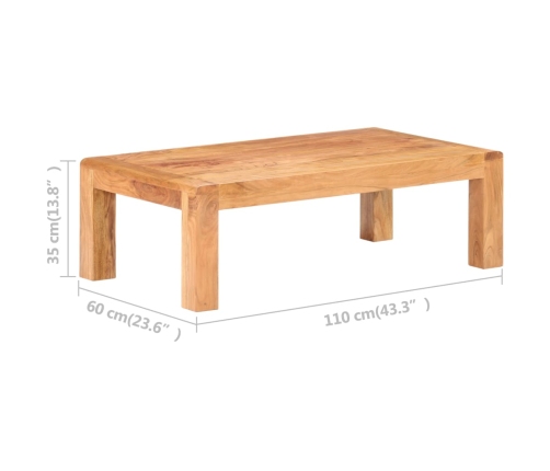 Mesa de centro madera maciza acacia acabado miel 110x60x35 cm