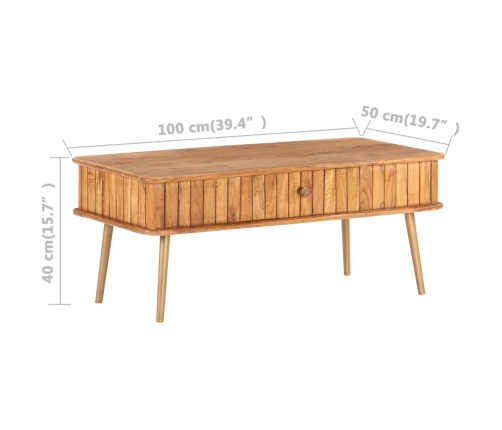 Mesa de centro madera maciza de acacia 100x50x40 cm