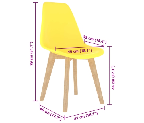 Sillas de comedor 2 unidades plástico amarillo