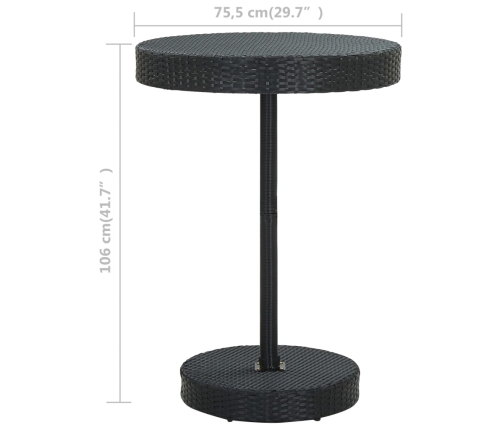 Mesa de jardín de ratán sintético negro 75,5x106 cm