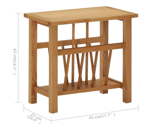 vidaXL Mesa revistero madera maciza de roble 45x27x42 cm