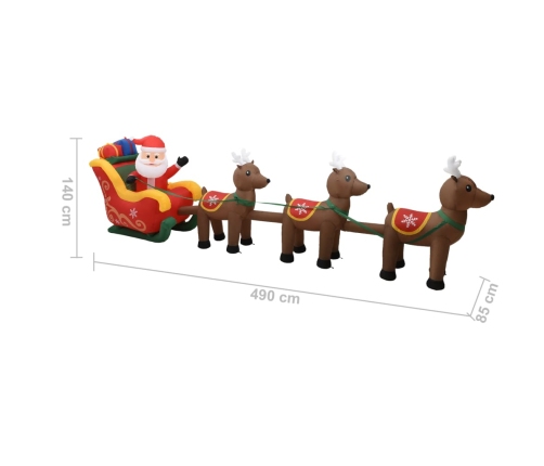 Adorno inflable de Navidad Papá Noel y renos LED 490 cm