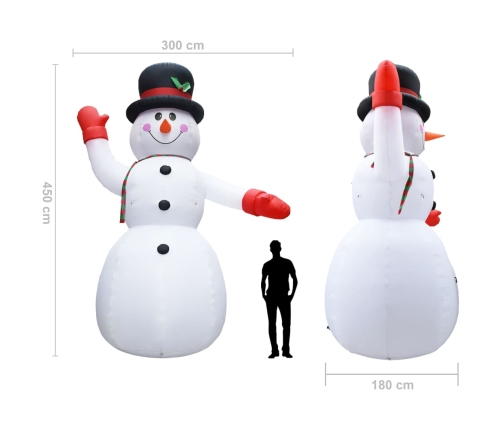 Muñeco de nieve inflable de Navidad con LED IP44 450 cm XXL