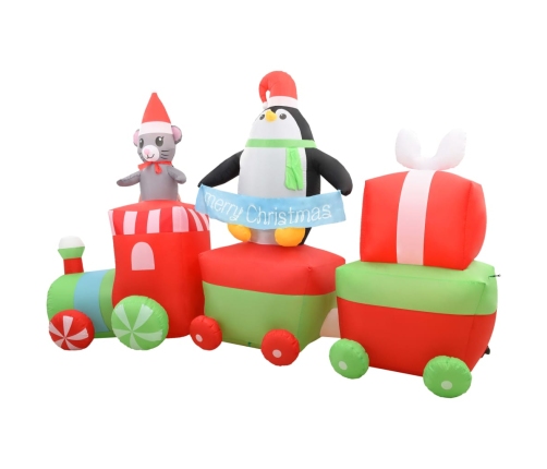 Pingüino y ratón inflable en tren de Navidad LED IP44 350 cm