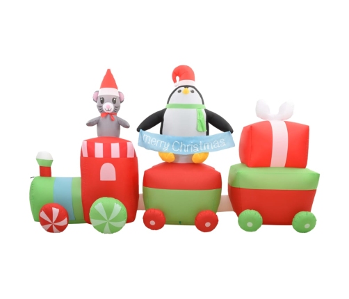 Pingüino y ratón inflable en tren de Navidad LED IP44 350 cm