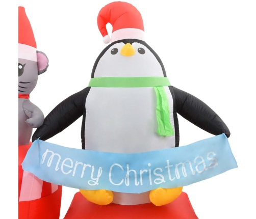 Pingüino y ratón inflable en tren de Navidad LED IP44 350 cm