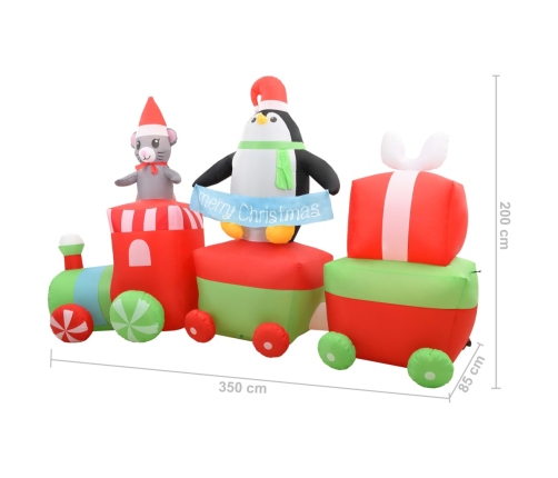 Pingüino y ratón inflable en tren de Navidad LED IP44 350 cm