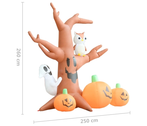 Árbol fantasma inflable de Halloween con calabazas 6 LEDs 2,6 m