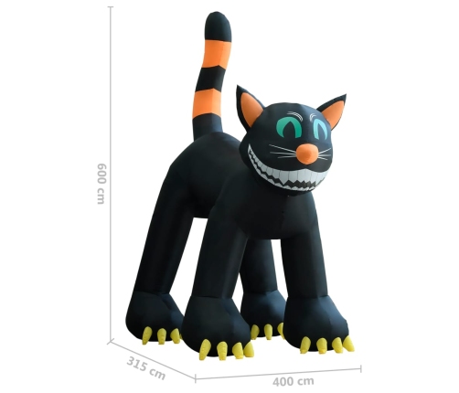 Gato negro inflable de Halloween con LED XXL 6 m