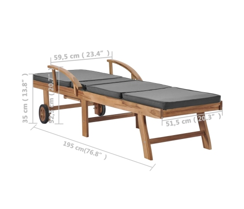 vidaXL Tumbonas con cojín 2 uds madera maciza de teca gris oscuro