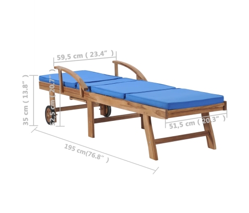 Tumbonas con cojín 2 uds madera maciza de teca azul