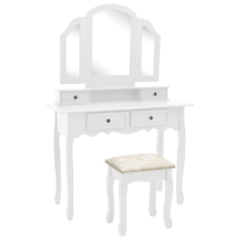 Set de tocador y taburete madera paulownia blanco 100x40x146cm