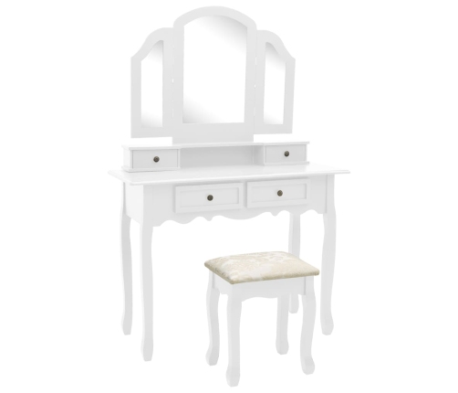 Set de tocador y taburete madera paulownia blanco 100x40x146cm