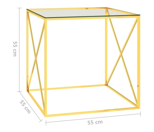 Mesa de centro acero inoxidable y vidrio dorado 55x55x55 cm