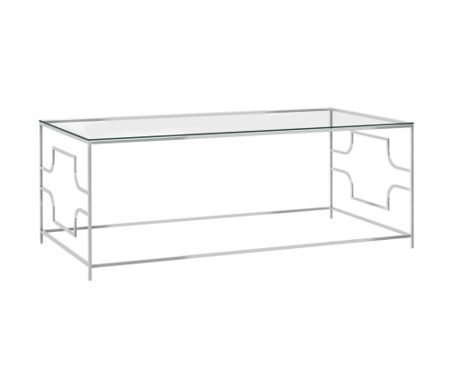 vidaXL Mesa de centro acero inoxidable y vidrio plateada 120x60x45 cm