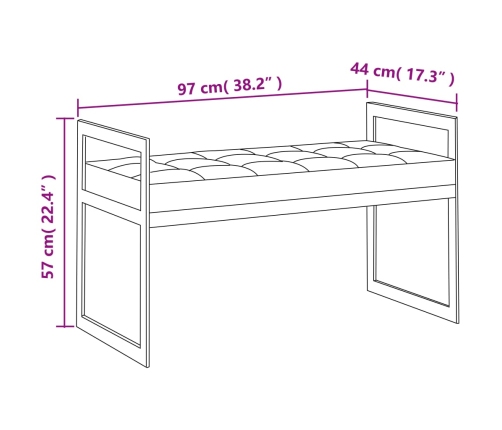 Banco de terciopelo y acero inoxidable gris 97 cm