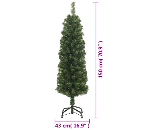 Árbol de Navidad artificial delgado y soporte PVC verde 150 cm