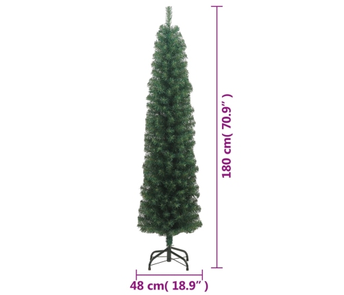 Árbol de Navidad artificial delgado y soporte PVC verde 180 cm