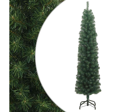 Árbol de Navidad artificial delgado y soporte PVC verde 210 cm