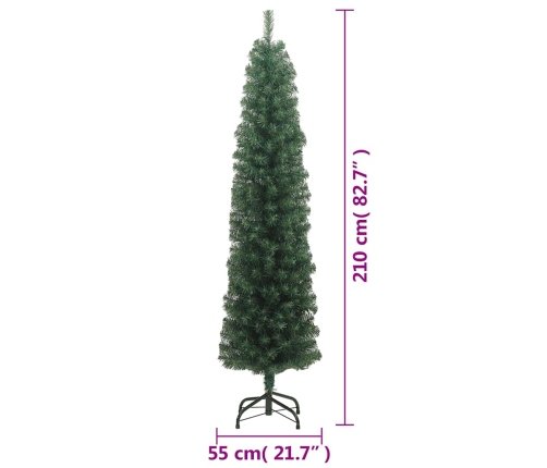 Árbol de Navidad artificial delgado y soporte PVC verde 210 cm