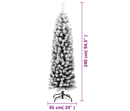 Árbol de Navidad artificial delgado verde con nieve PVC 240 cm