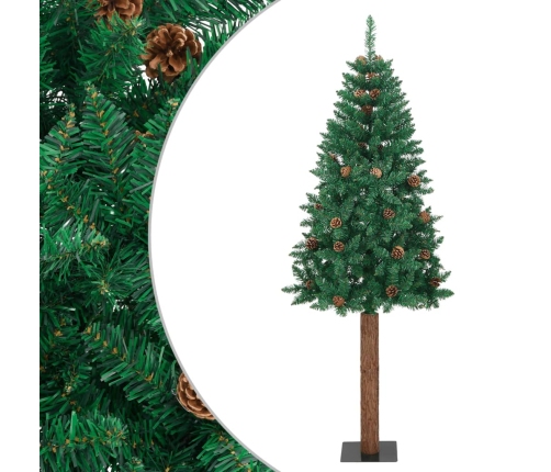 Árbol de Navidad delgado madera auténtica y piñas PVC 180 cm