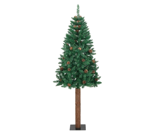 Árbol de Navidad delgado madera auténtica y piñas PVC 180 cm