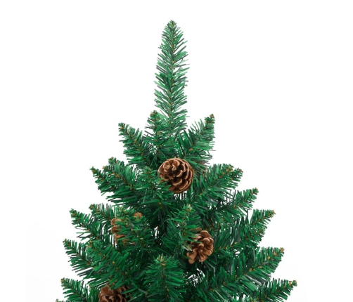 Árbol de Navidad delgado madera auténtica y piñas PVC 180 cm