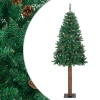 Árbol de Navidad delgado madera auténtica y piñas PVC 210 cm