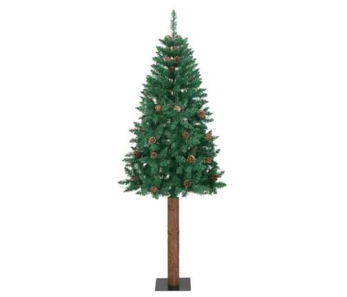 Árbol de Navidad delgado madera auténtica y piñas PVC 210 cm