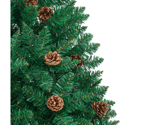 Árbol de Navidad delgado madera auténtica y piñas PVC 210 cm