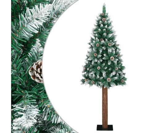 Árbol de Navidad estrecho con madera real y nieve 180 cm verde