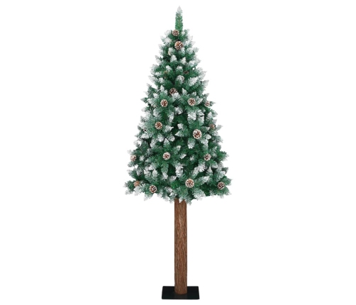 Árbol de Navidad estrecho con madera real y nieve 180 cm verde