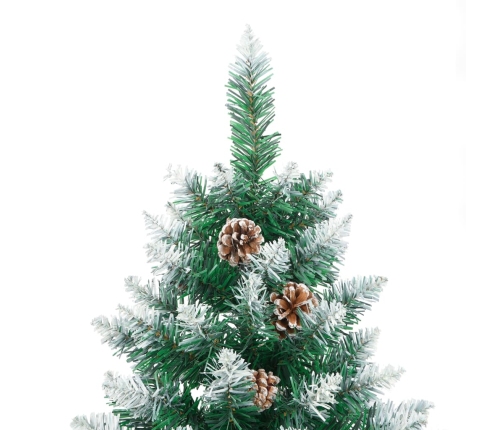 Árbol de Navidad estrecho con madera real y nieve 180 cm verde