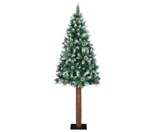 Árbol de Navidad delgado madera auténtica y piñas PVC 210 cm