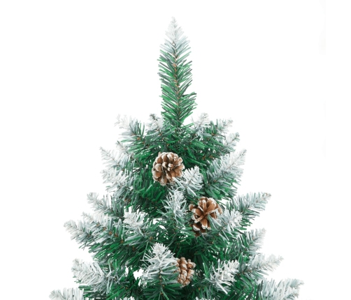 Árbol de Navidad delgado madera auténtica y piñas PVC 210 cm